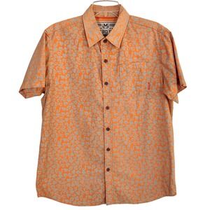 Most Ofcl Seven Mens Orange Gray Leopard Print‎ Short Sleeve Button Down Shirt M